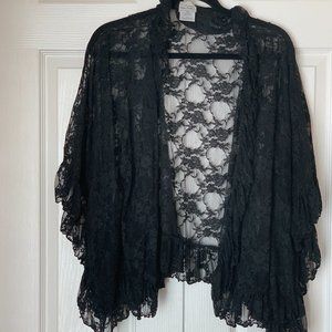 FREE PEOPLE Black Ruffled Lace Jacket Shrug Top Kimono